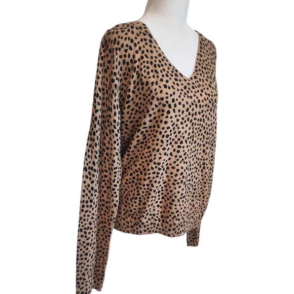 ATM Anthony Thomas Melilo Cotton & Cashmere Blend V-Neck Animal Print Sweater - Picture 5 of 13